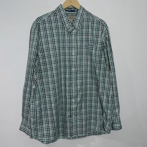 Duluth Trading Men's WrinkleFighter Button‎ Down Shirt Green/White Plaid Large